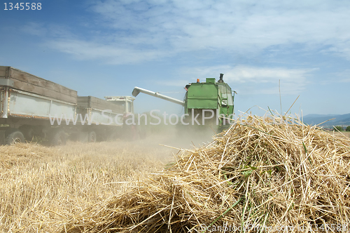 Image of Tractor and combine harvesting