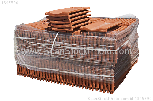 Image of Pile of roofing tiles packaged.