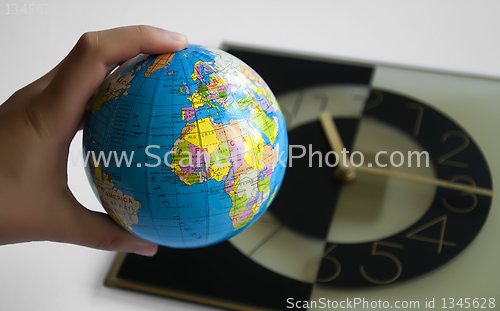 Image of Globe and watch on background