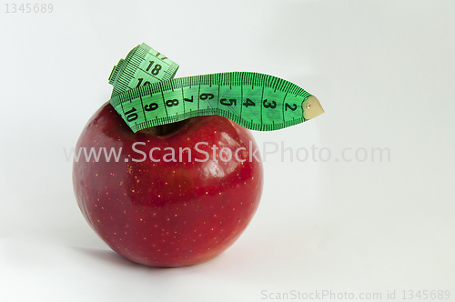 Image of Green tape Measure with red Apple