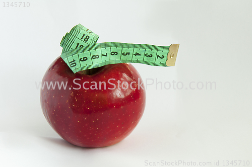 Image of Green tape Measure with red Apple