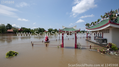 Image of Flooded Chinese temple in Ayuttaya, Thailand