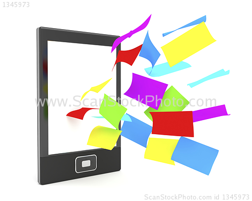 Image of E-book reader with colorful papers