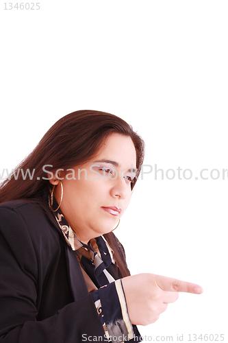 Image of Disappointed woman showing her unhappiness by wagging her finger