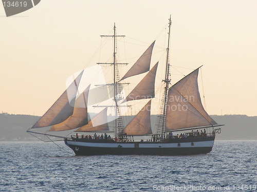 Image of Sailing boat in sunset