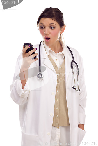 Image of Ethnic Female Doctor or Nurse Using Cell Phone