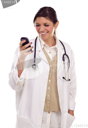 Image of Ethnic Female Doctor or Nurse Using Cell Phone