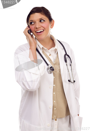 Image of Ethnic Female Doctor or Nurse Using Cell Phone