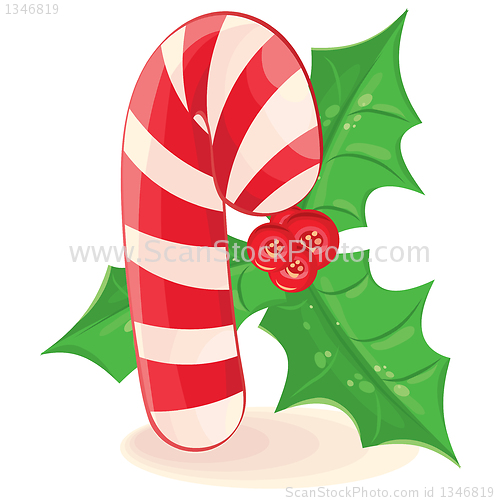 Image of Christmas candy and a branch of mistletoe