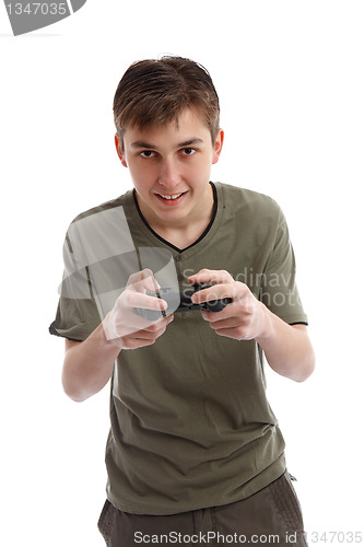 Image of Happy teen boy playing a game