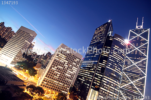 Image of office building at night in hong kong 