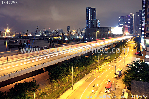 Image of traffic in Hong Kong at night 