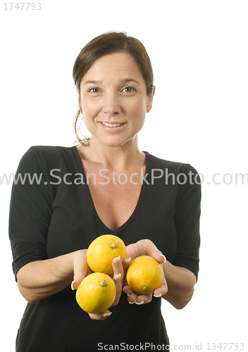 Image of woman offering fresh lemons