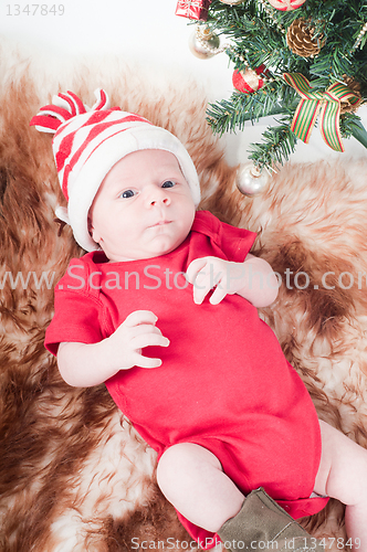 Image of Newborn baby in chritstmas hat