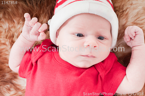 Image of Newborn baby in chritstmas hat
