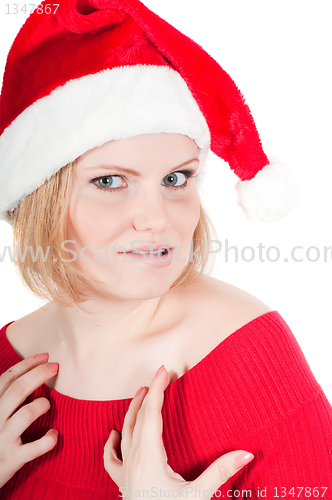 Image of Portrait of beautiful woman santa