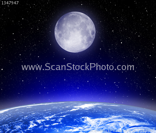 Image of The Earth, Moon, stars