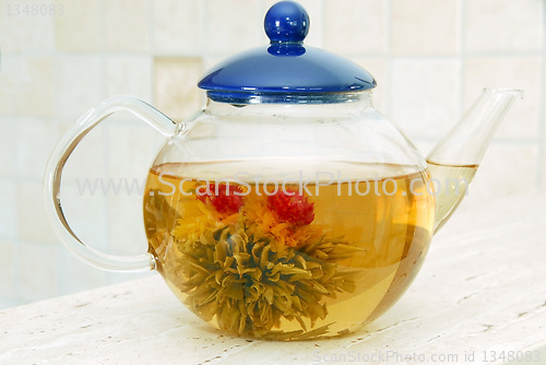 Image of Flower tea in glass pot