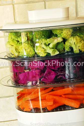 Image of Colorful vegetables in steamer