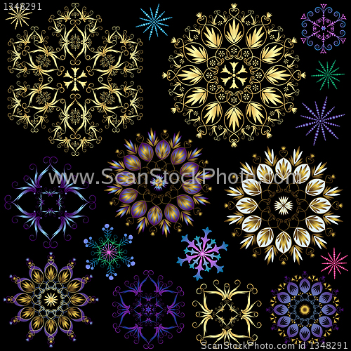 Image of Set colorful snowflakes