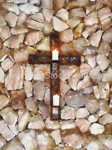 Image of Christian Cross with Candles in Pastels