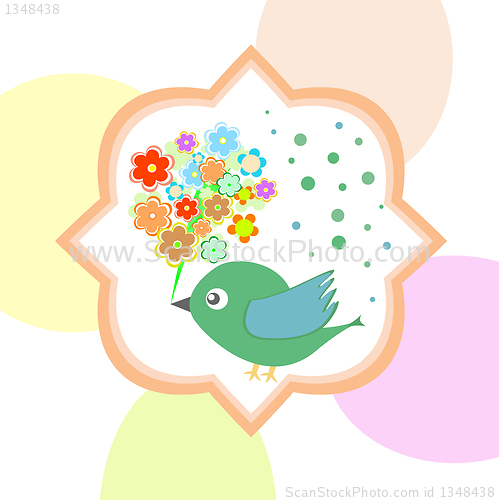Image of cute bird with flowers happy birthday autumn card autumn vector