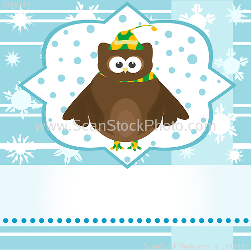 Image of cartoon cute owl winter greetings card vector