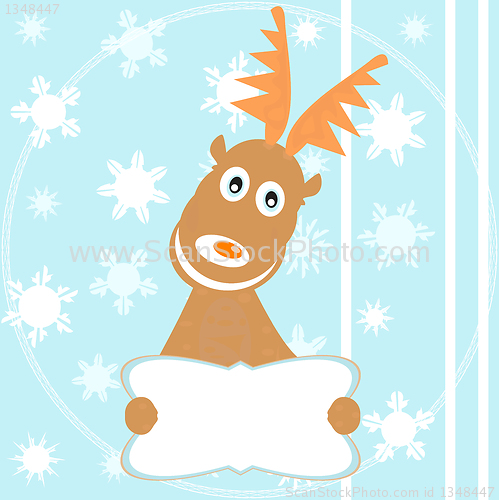 Image of Reindeer Rudolph for merry christmas snowflake vector card