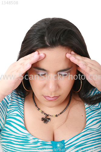 Image of suffering from pain - young woman with headache 