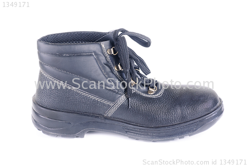 Image of New  working man's boots black isolated on a white background. 