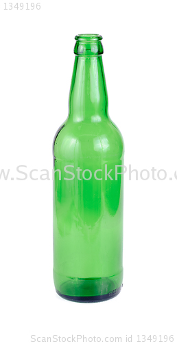 Image of Empty green beer bottle isolated on the white  