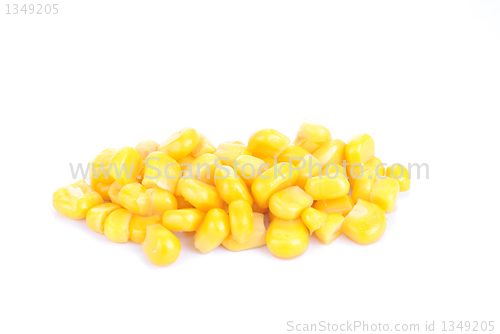 Image of Sweet  marinated whole kernel corn  isolated  on  white