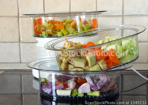 Image of Colorful vegetables in steamer