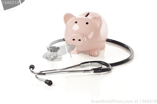 Image of Piggy Bank and Stethoscope Isolated