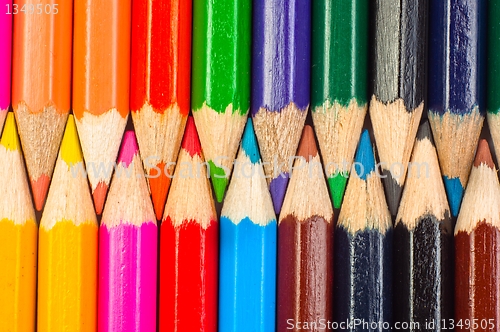 Image of Pencils lined up in a row macro shot