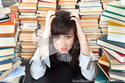 Image of Depressed young student has lot to study in this semester