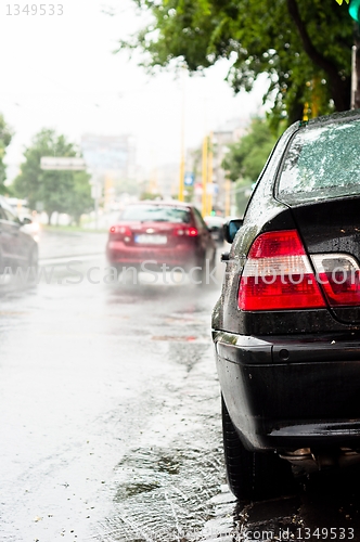 Image of Rain and traffic jam on the road