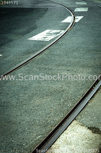 Image of A curve in the road with railway