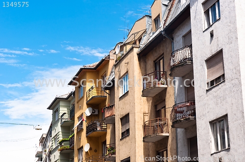 Image of Generic apartment building in Europe against blue sky