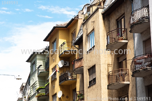 Image of Generic apartment building in Europe against blue sky