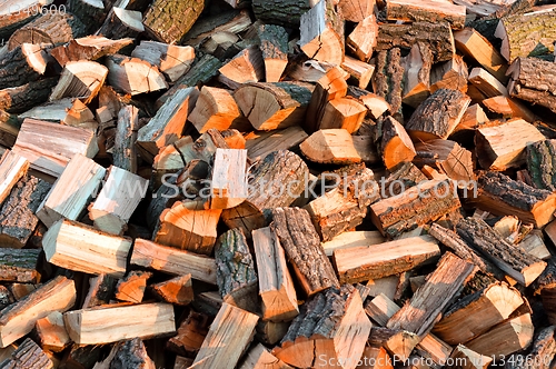 Image of Texture of piled up firewood for the winter