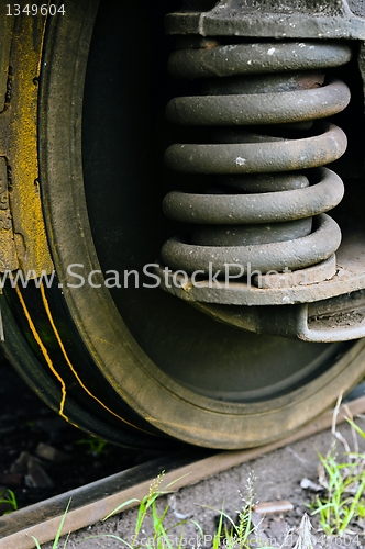 Image of Wheel of an industrial train on the rail