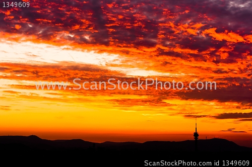 Image of Silhouettes of mountains and sky with cliuds