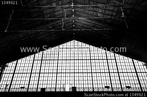 Image of Black and white photo  of a train station in hungary