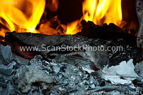 Image of Flame burning in barrel with papers