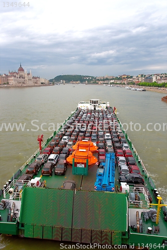 Image of Angle shot of a boat with a lot of cars