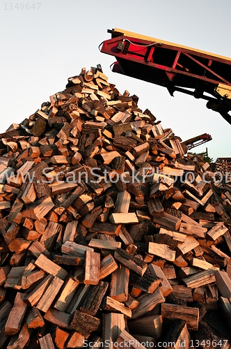 Image of Firewood piled up with great machines