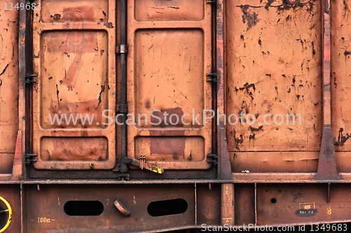 Image of Abandoned metal texture with doors on a train
