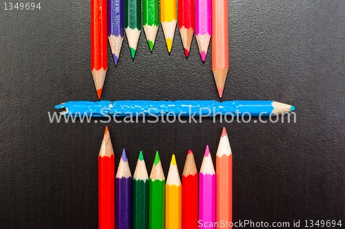 Image of Conceptual photo of pencils representing a mouth of a monster