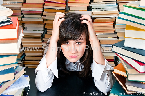 Image of Depressed young student has lot to study in this september